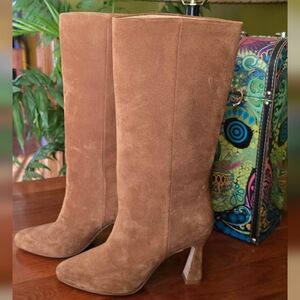 Chelsea Paris Knee High Boots 37 Brown Suede Heeled Boot Like New Size 7